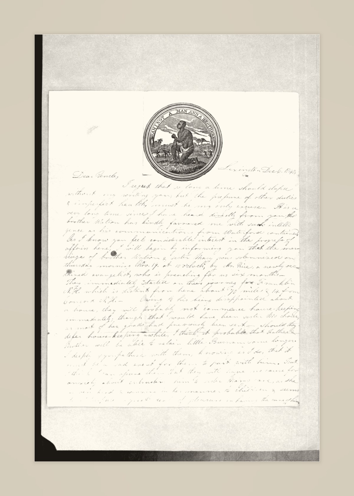 The 1840 abolitionist letter, page 1