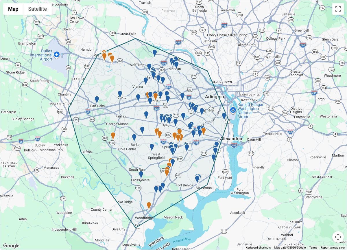 Interactive map with color-coded, scored sites