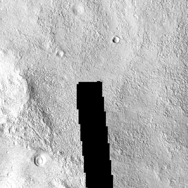 A black wedge of missing data in the Mars mosaic with perfectly straight edges